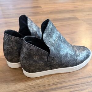 Metallic Black Slip-On Wedge Sneakers